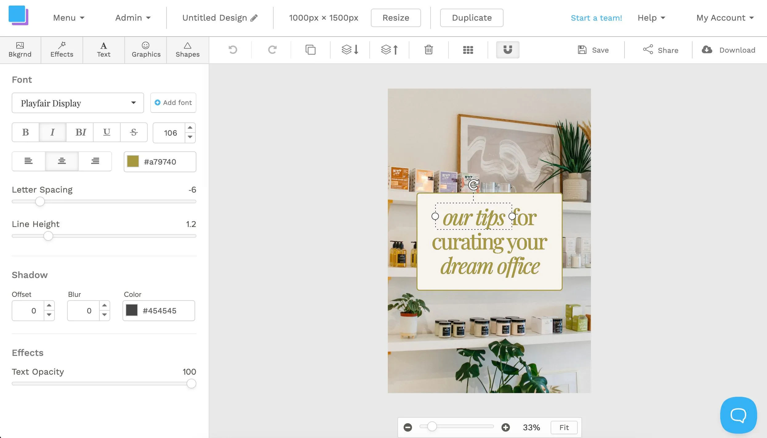 Free text editor in Snappa
