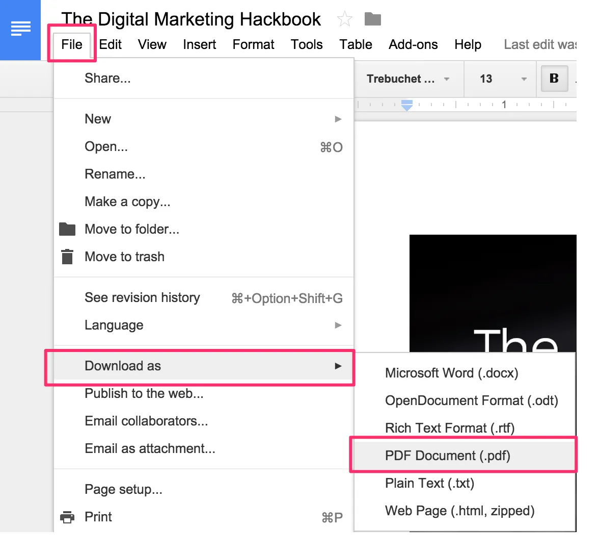 Google Docs PDF download