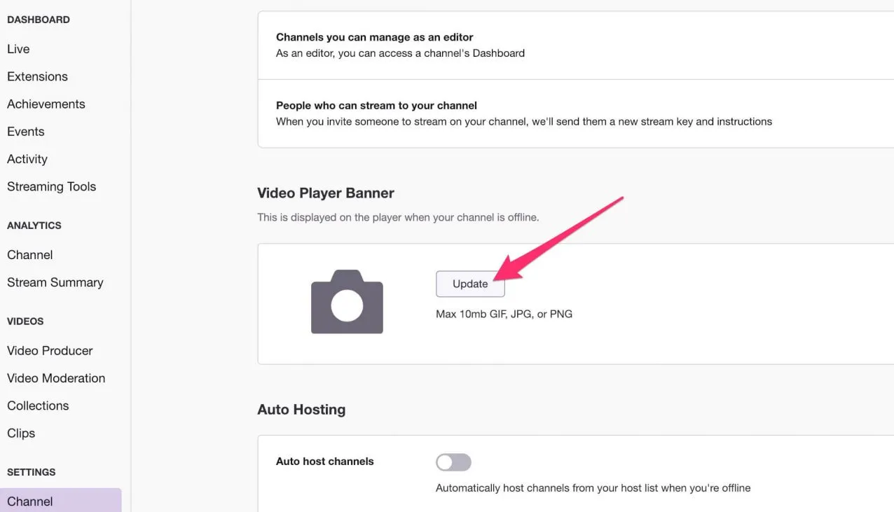 how to add an offline banner on twitch