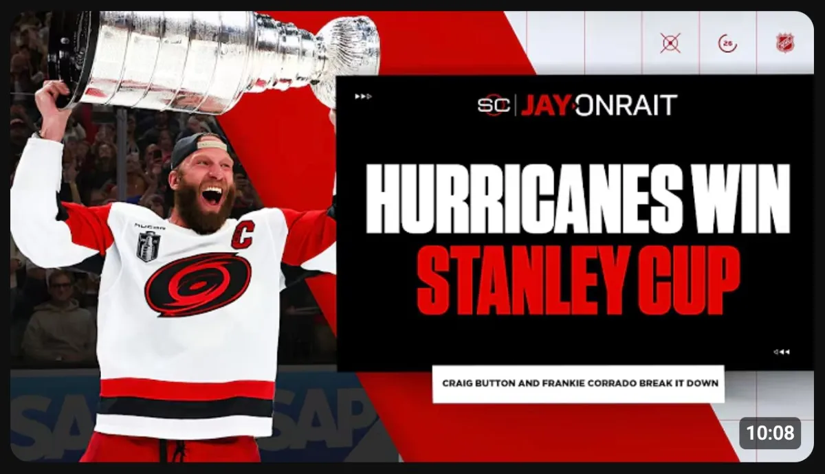 Sports YouTube thumbnail from TSN featuring the Carolina Hurricanes winning the Stanley Cup