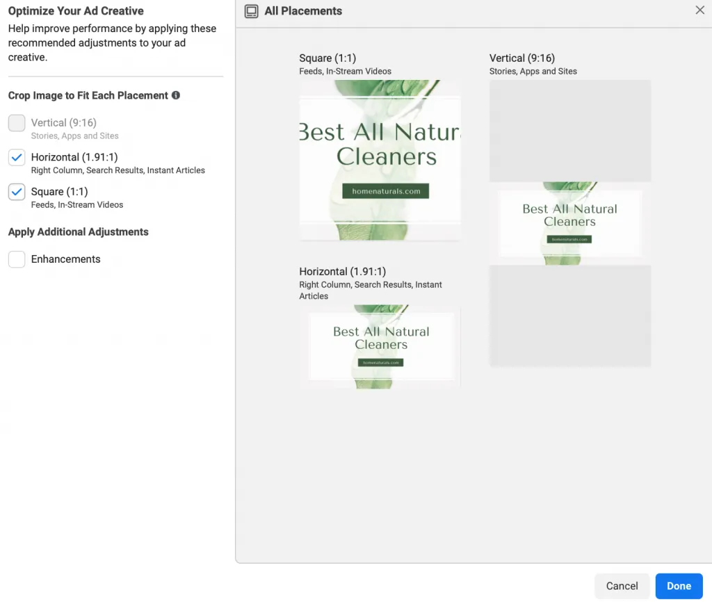 Facebook ad size example