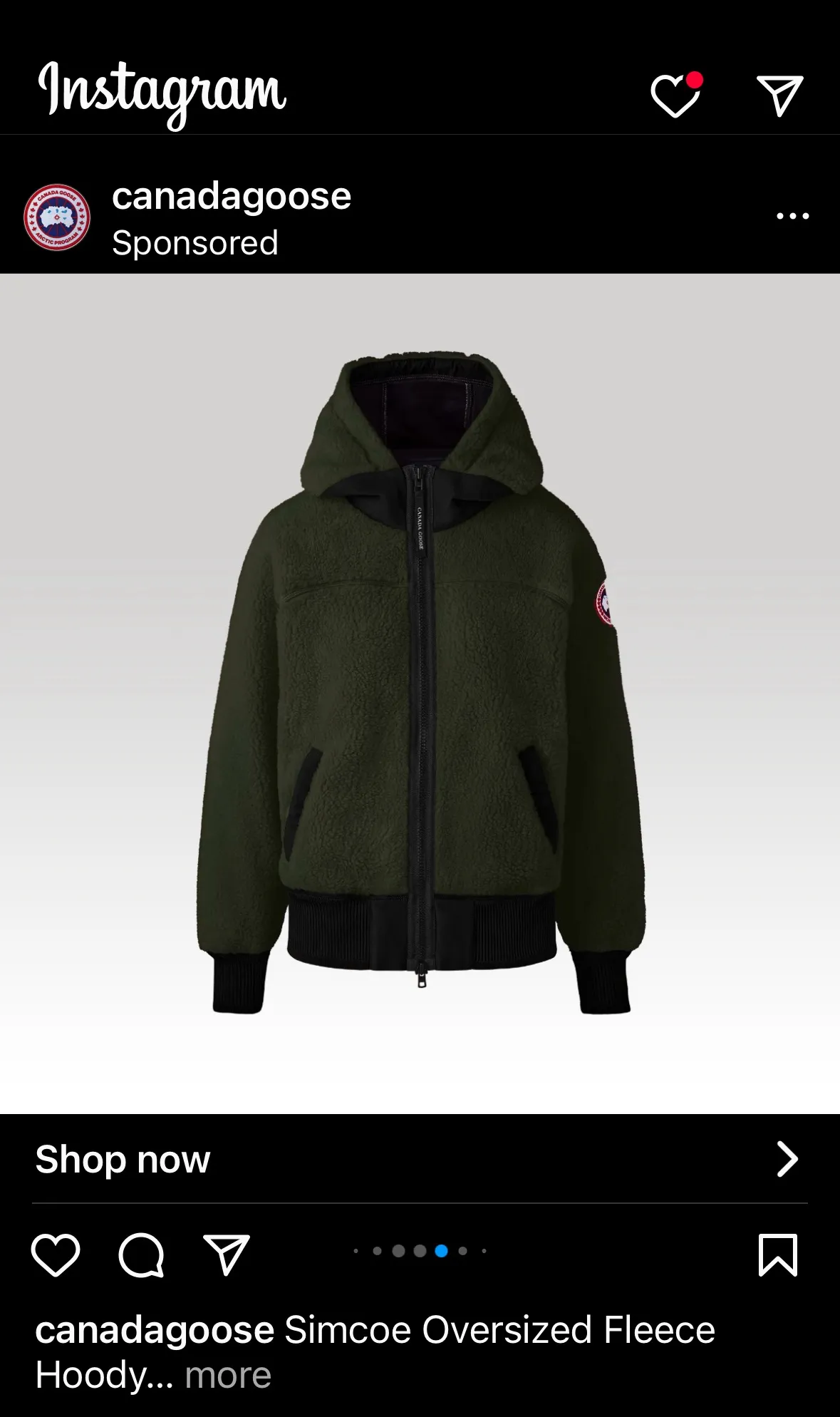 Instagram carousel ad size example from Canada Goose