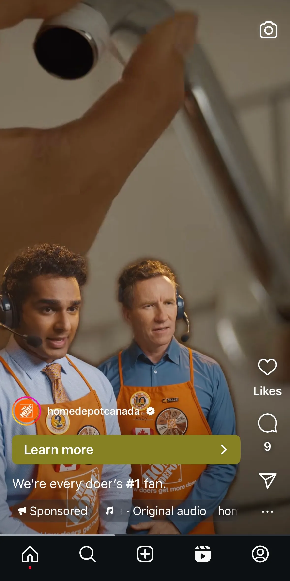 Instagram Reels ad size example from Home Depot