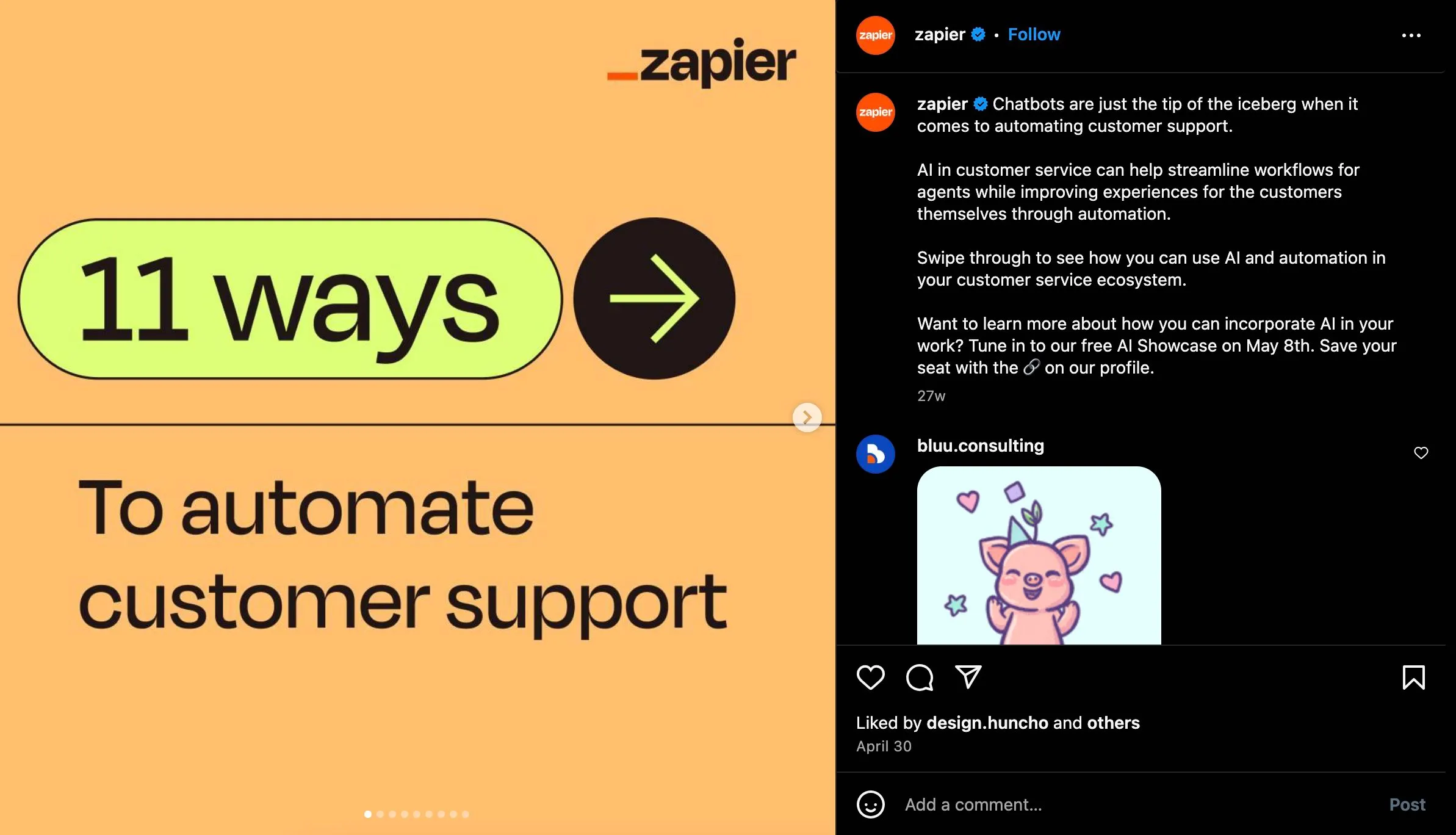 Original Instagram post from Zapier Instagram page
