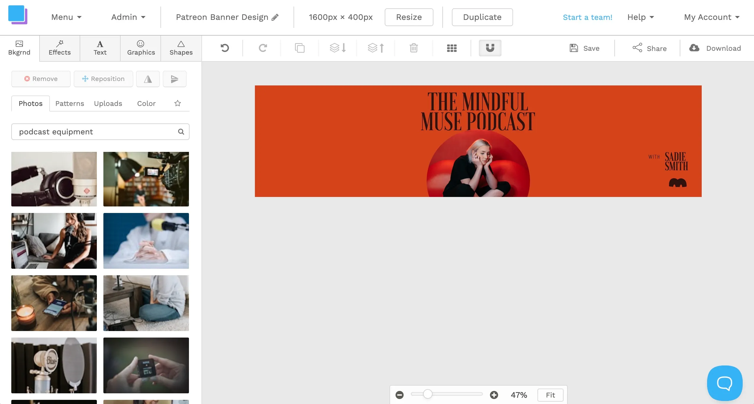 Custom Patreon banner design editor in Snappa