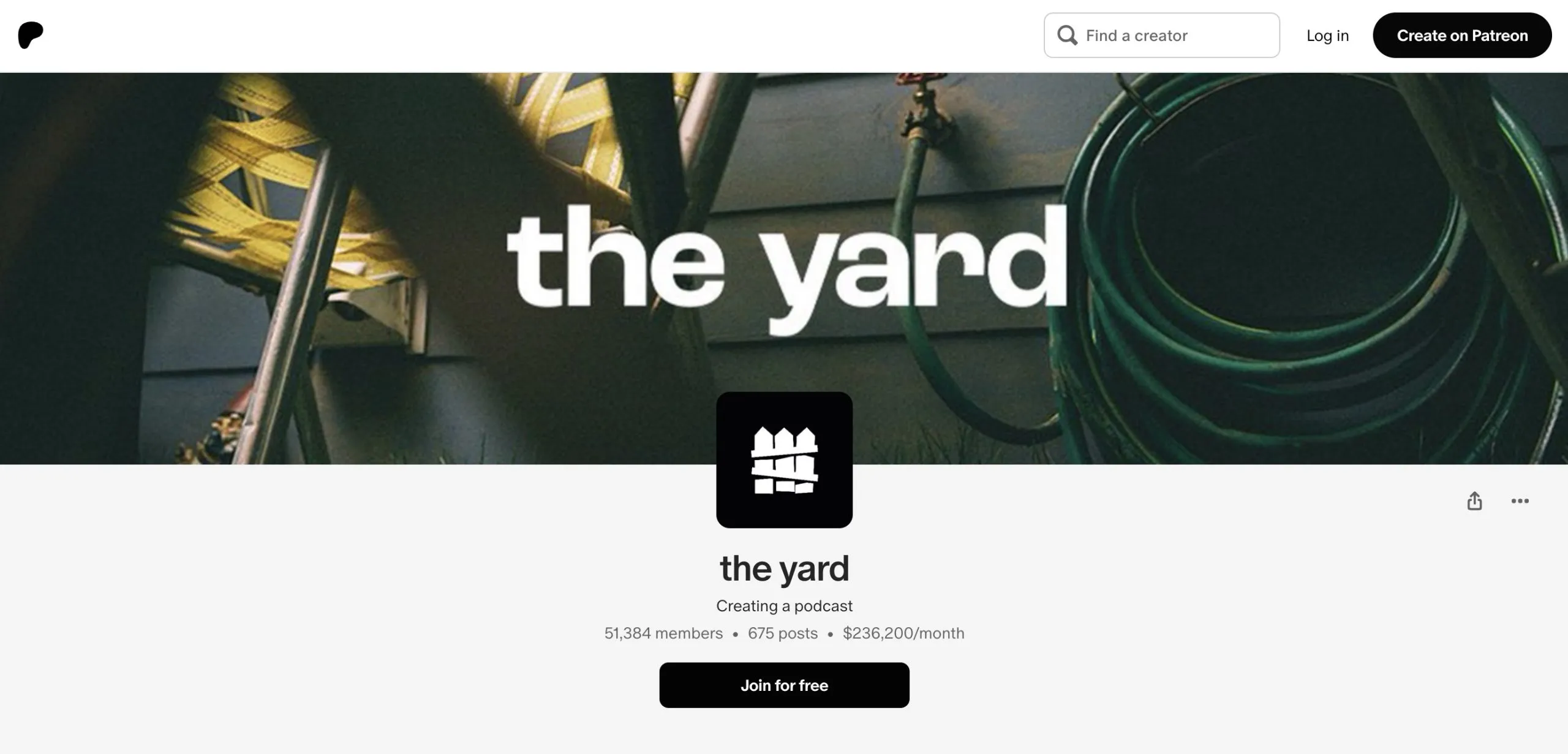 Patreon banner example from The Yard podcast