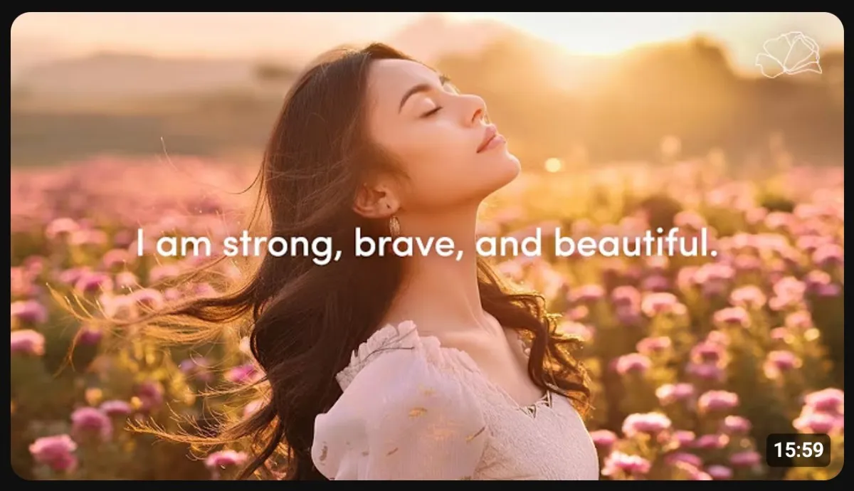 Pink aesthetic YouTube thumbnail from Lavendaire featuring a woman surrounded by pink flowers with a motivational quote in the center