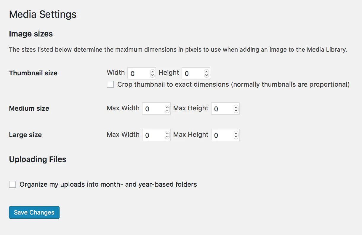 WordPress media settings