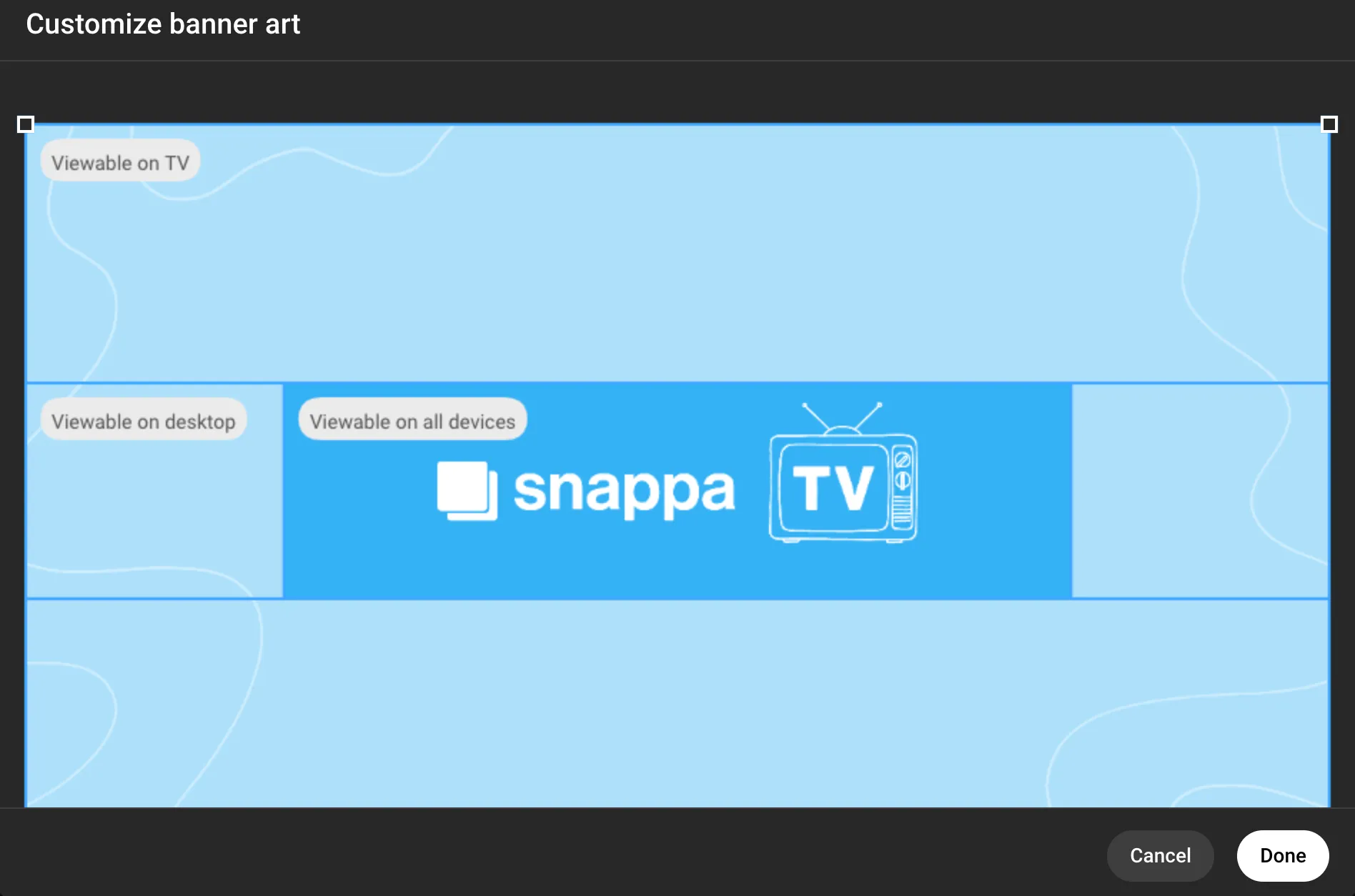 A screenshot of the YouTube banner safe zone guidelines when adding a new banner to YouTube
