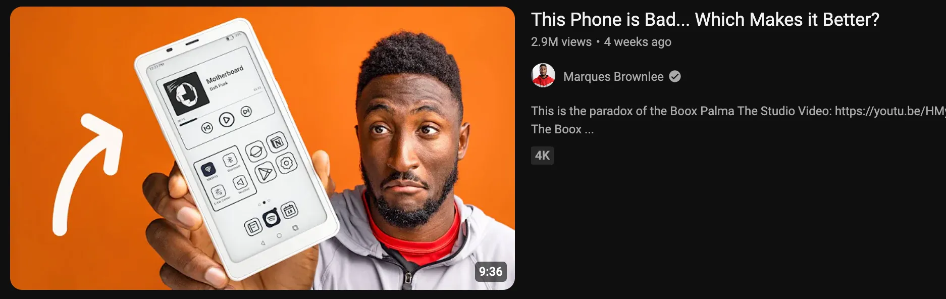 A tech thumbnail example from Marques Brownlee's YouTube channel