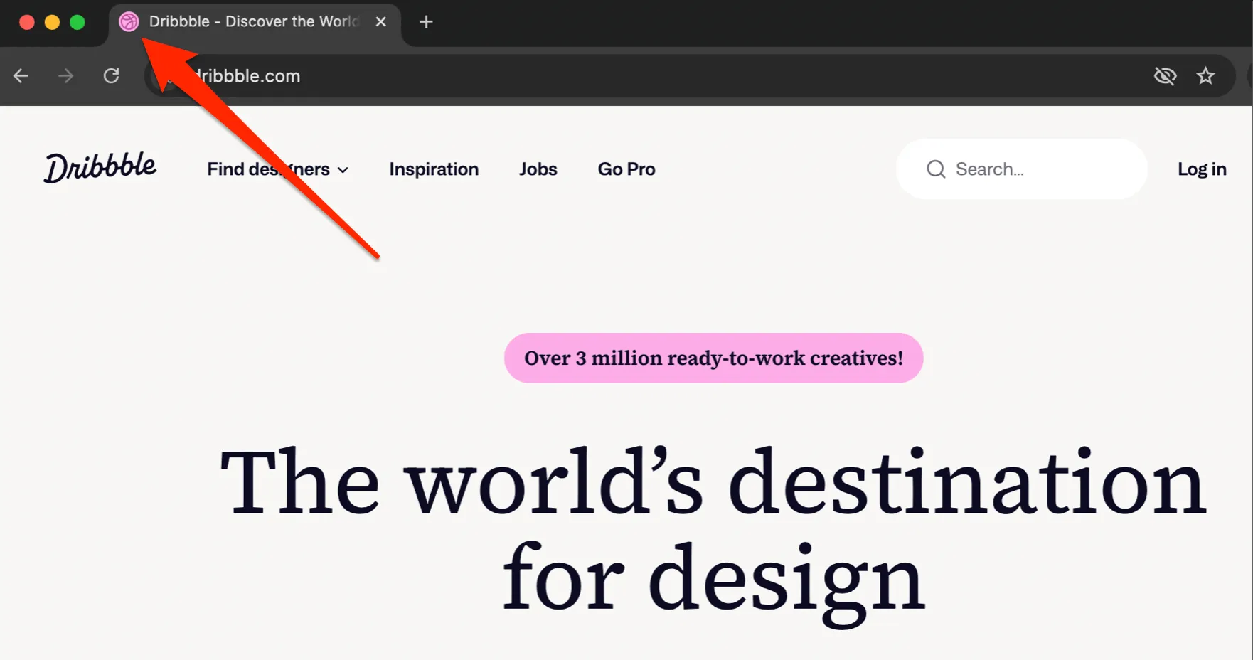 Favicon logo size example from Dribbble