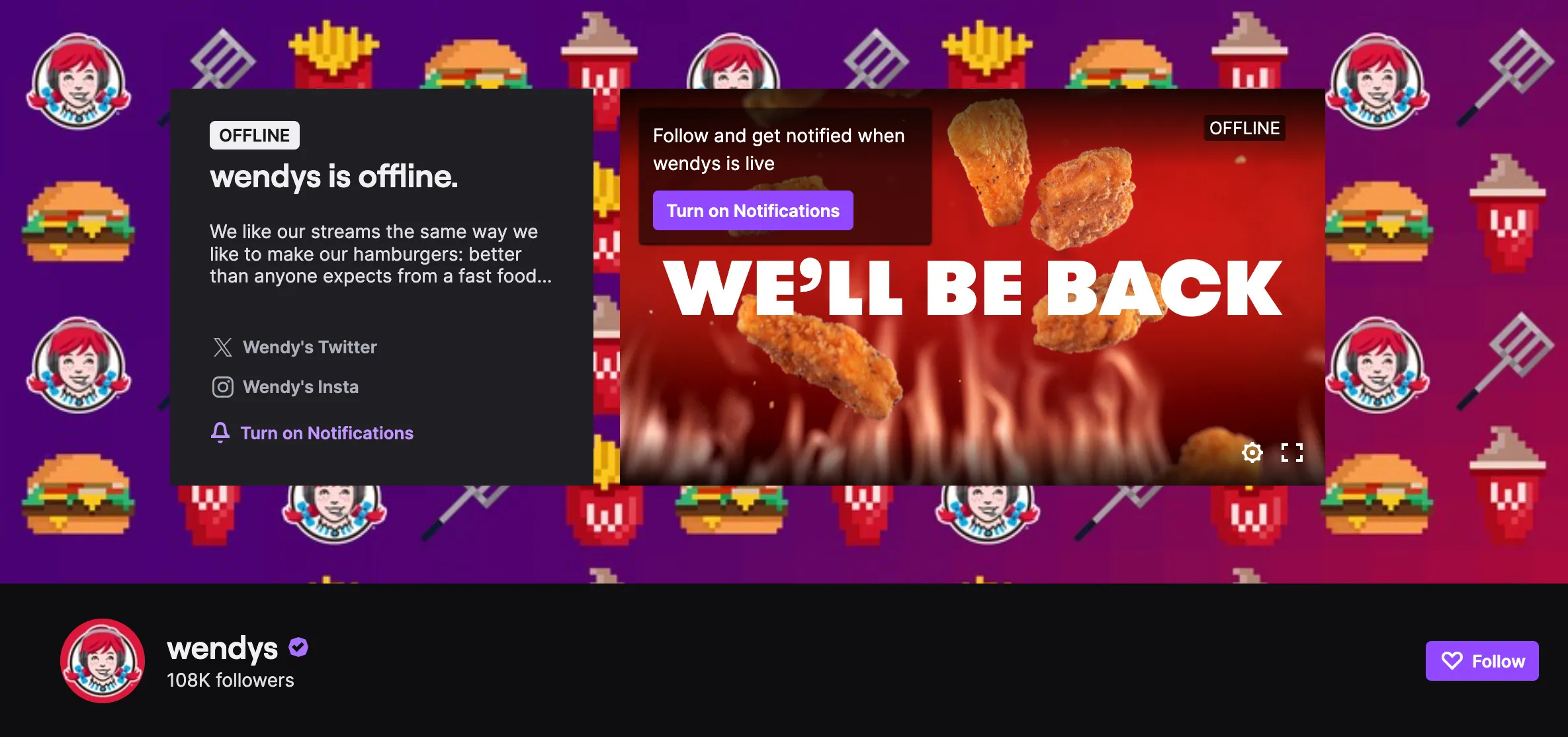 Wendys Twitch channel banner
