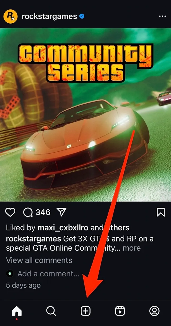 A screenshot showing the Instagram create button for Reels