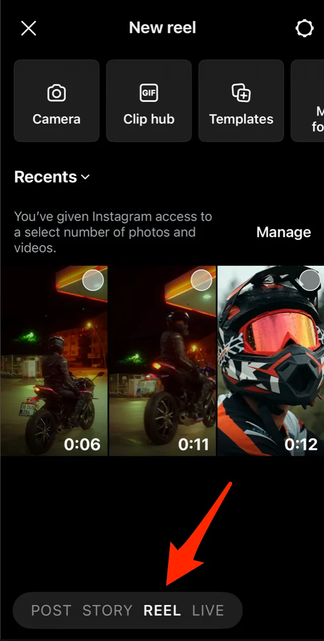 A screenshot showing how to create a Reel on Instagram