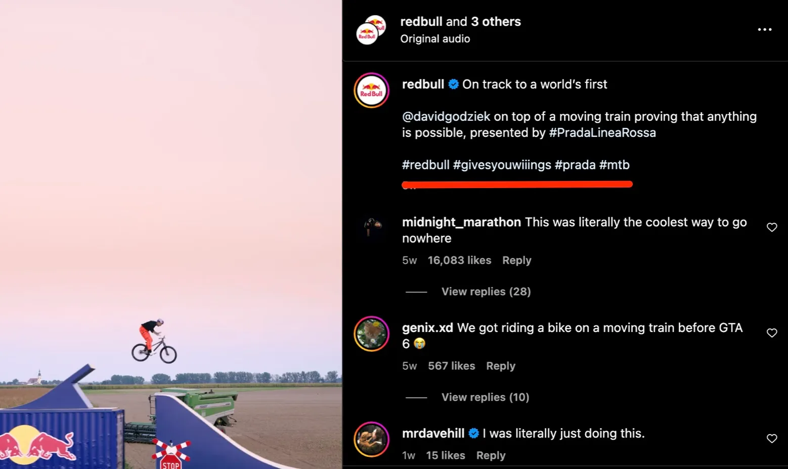 Branded hashtags from Redbull's Instagram account