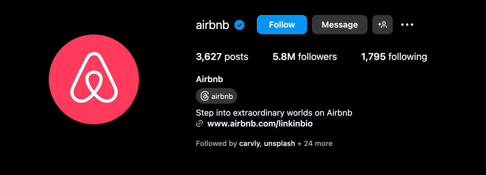 AirBnb Instagram profile