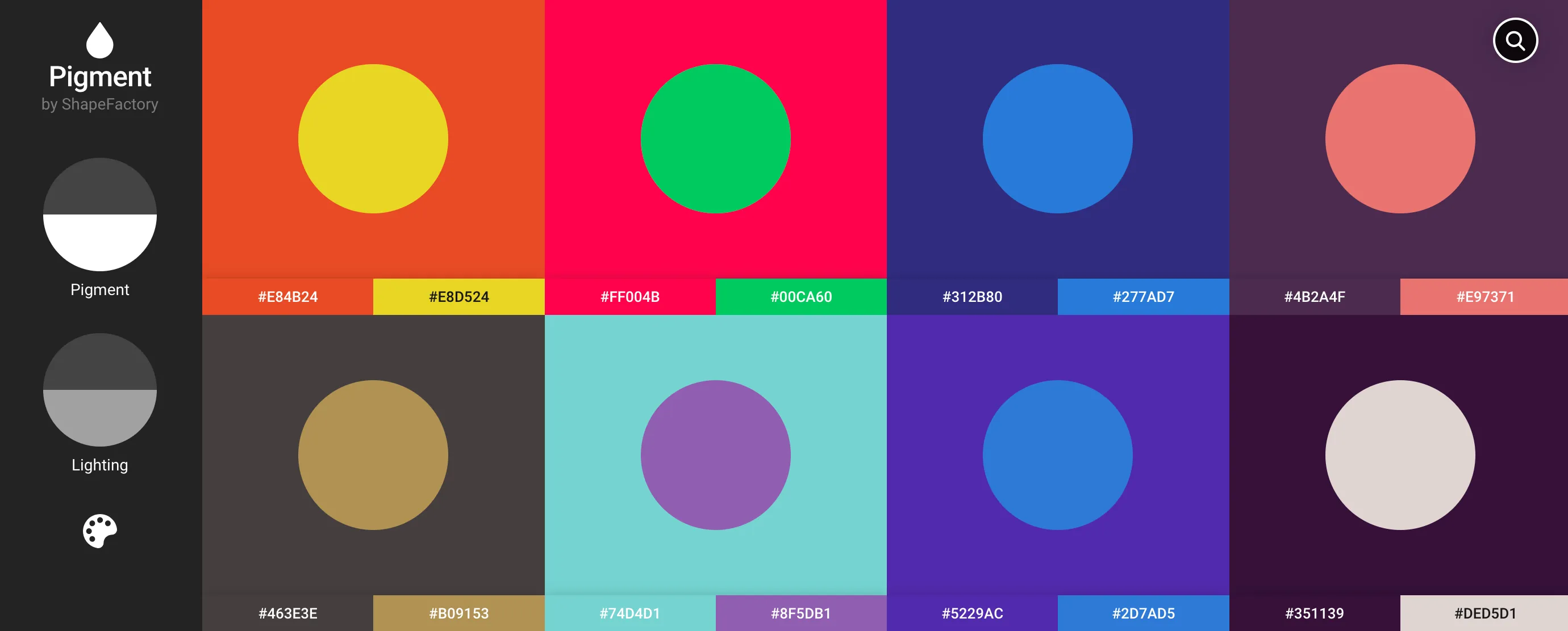 Color palette generator from Pigment by Shapefactory