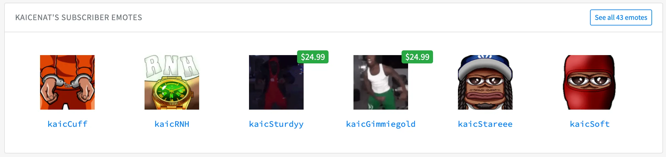 Kai Cenat Twitch emotes