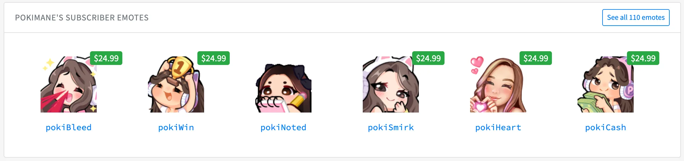 Pokimane's Twitch subscriber emotes