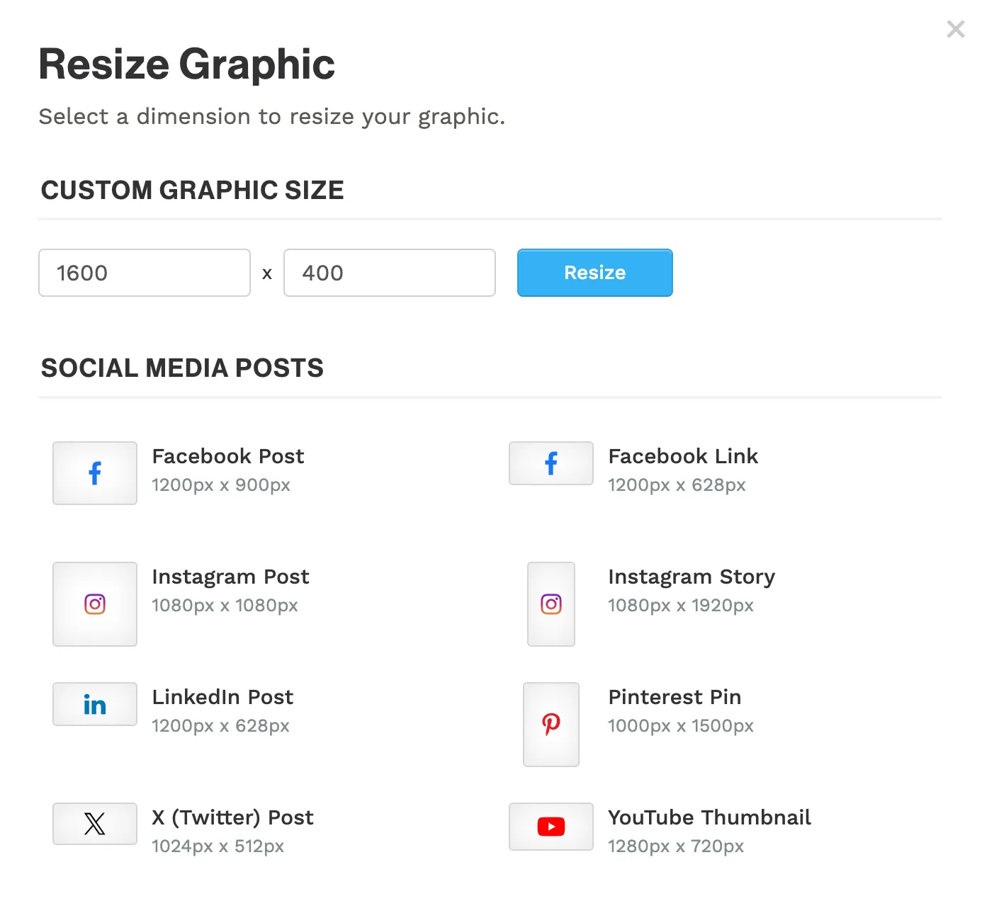 Free image resizer in Snappa