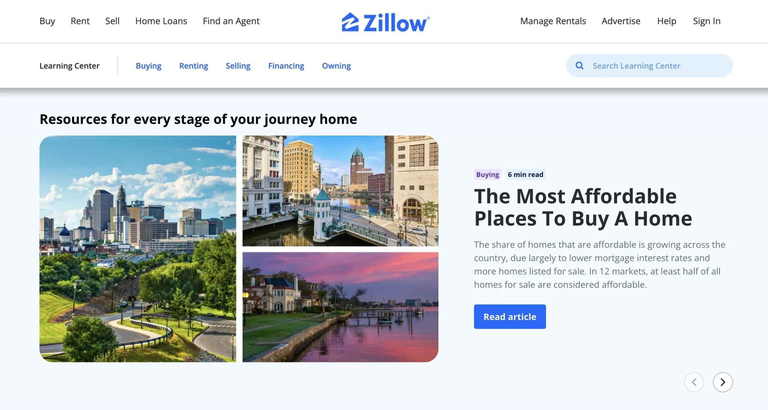 Screenshot of Zillow real estate blog