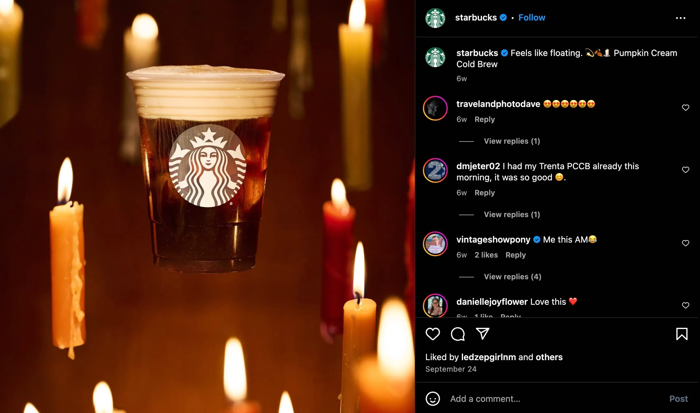 Product photo example from Starbucks Instagram page