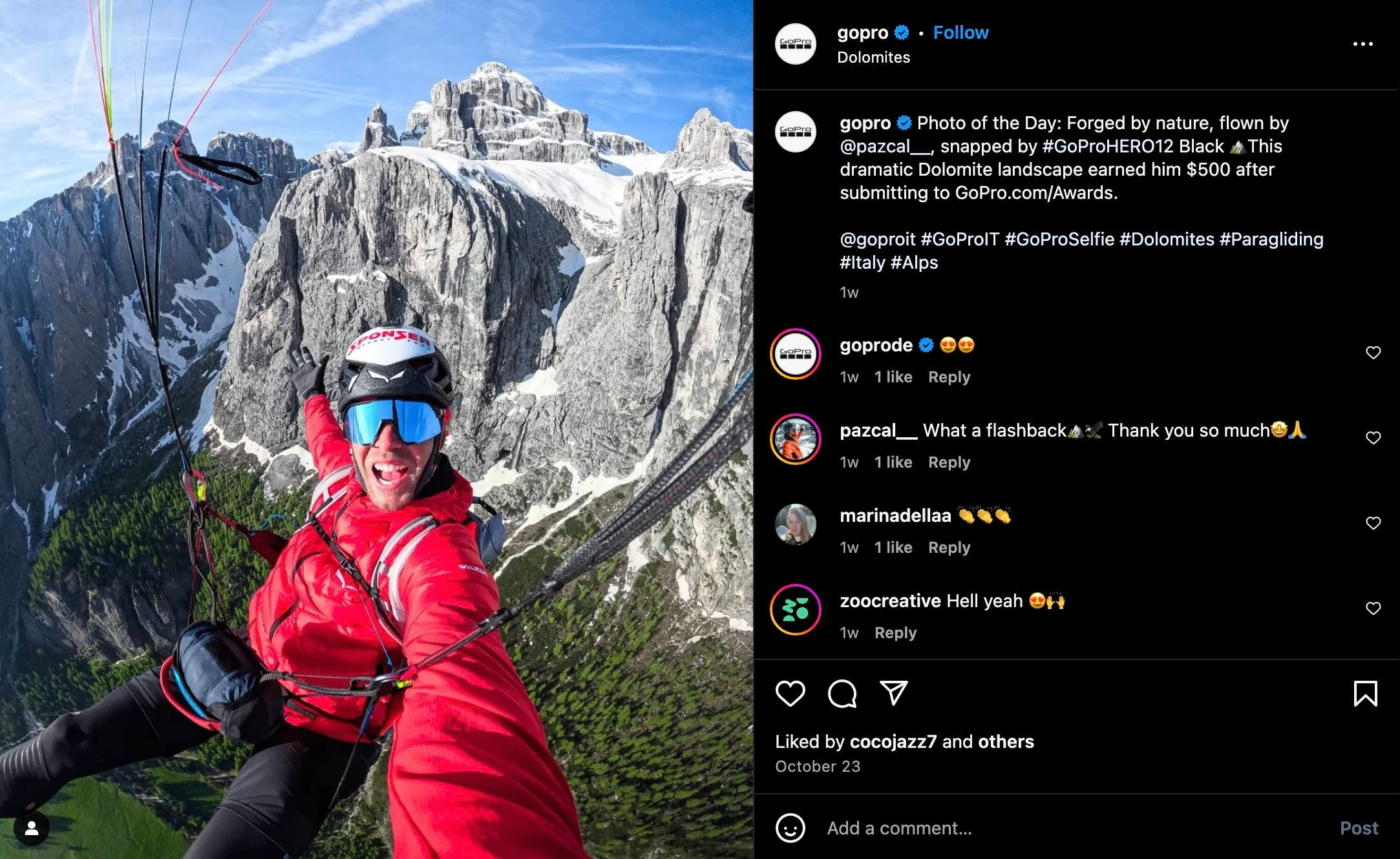 UGC image example from GoPro Instagram account