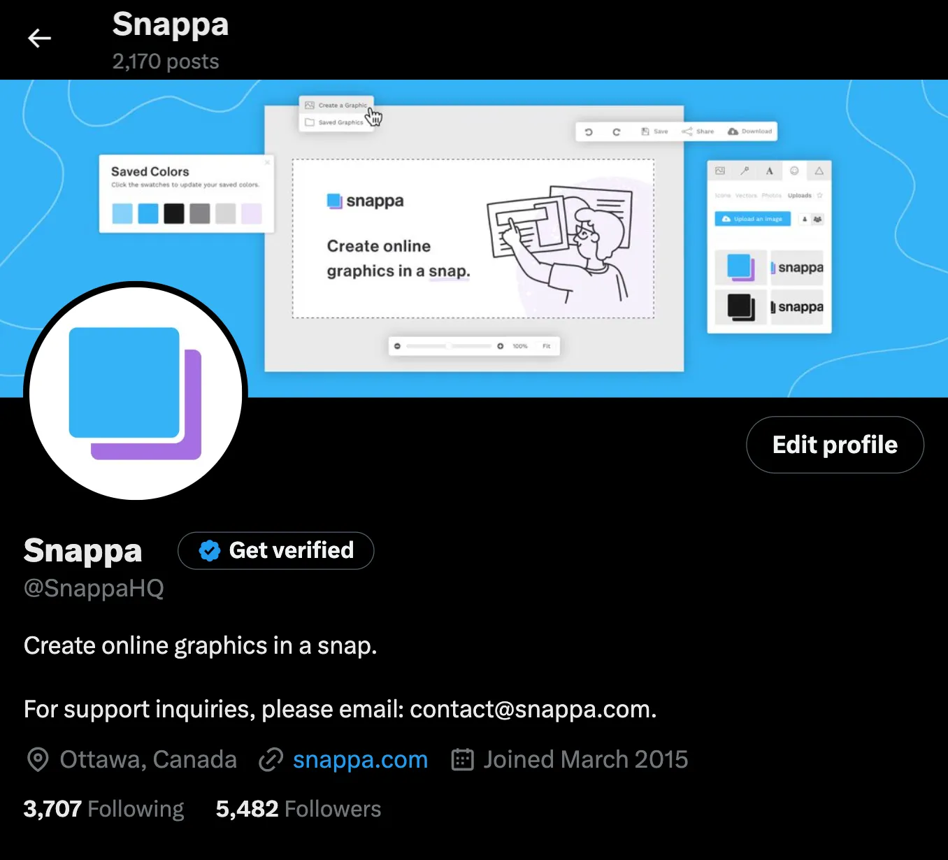 A screenshot of an X header image example from Snappa's X account