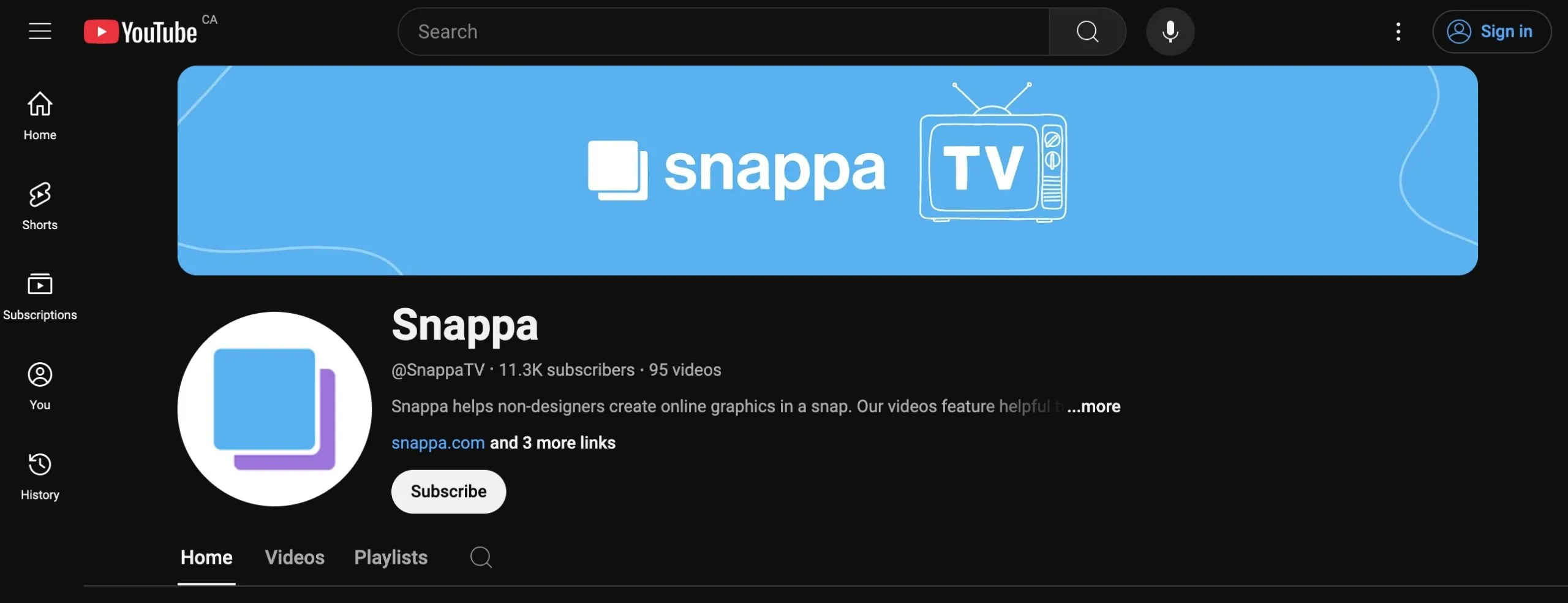 YouTube banner example from Snappa YouTube channel
