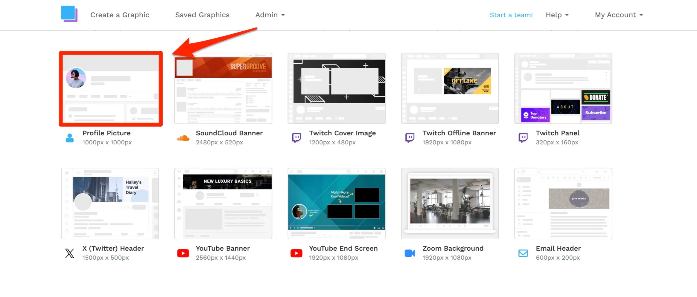 YouTube profile picture size in Snappa